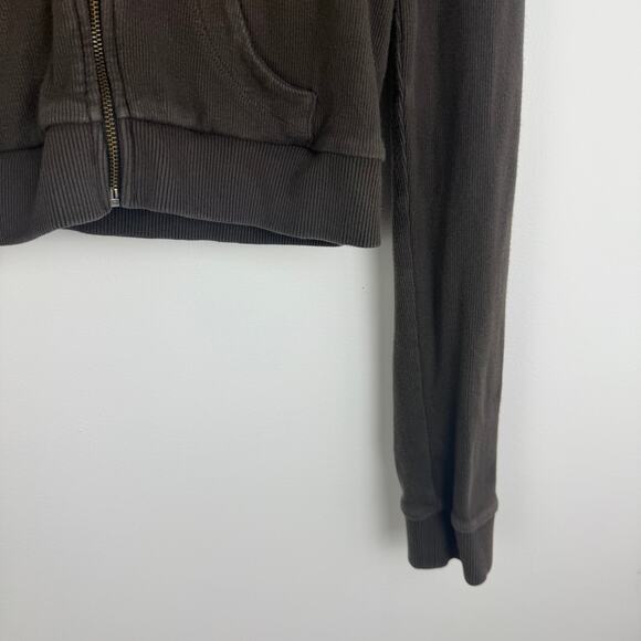 Urban Outfitters Womens Long Sleeve Full-Zip Rib Knit Brown Hooded Jacket Large - Picture 5 of 11